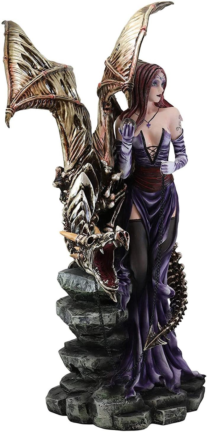 Ebros Gift Large 26"H Gothic Soothsayer Psychic Fairy & Bone Skeletal Ghost Dragon Statue
