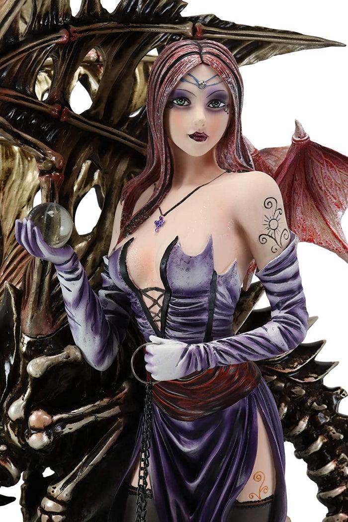 Ebros Gift Large 26"H Gothic Soothsayer Psychic Fairy & Bone Skeletal Ghost Dragon Statue