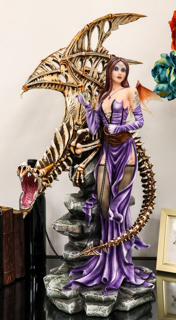 ebros gift Large 26"H Gothic Soothsayer Psychic Fairy & Bone Skeletal Ghost Dragon Statue