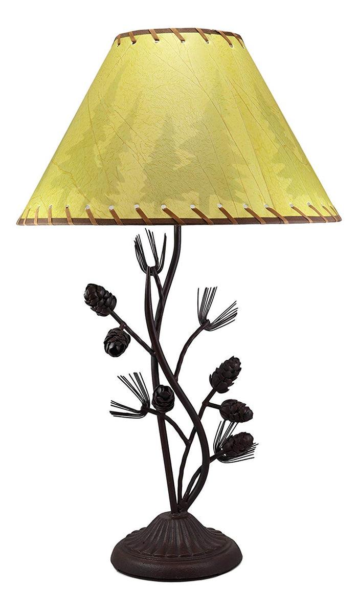 Ebros Gift Large 27"H Vintage Rustic Mountain Pinecone Pine Tree Needles Metal Table Lamp