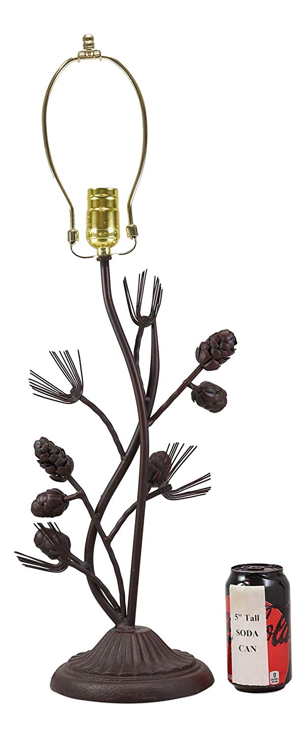 Ebros Gift Large 27"H Vintage Rustic Mountain Pinecone Pine Tree Needles Metal Table Lamp
