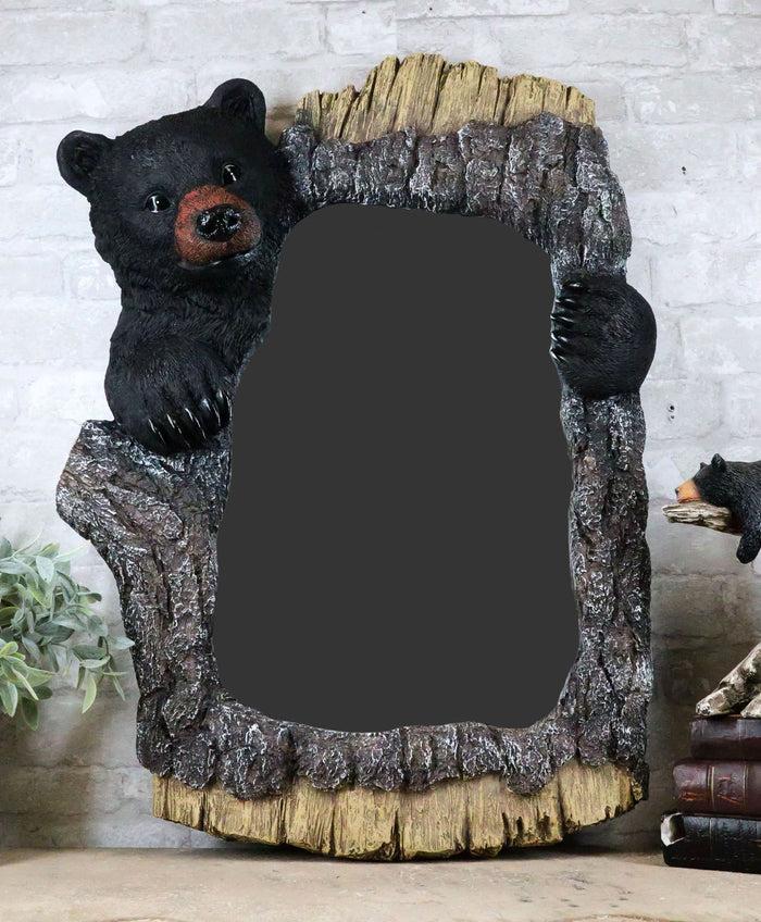 ebros gift Large 27" H Western Rustic Forest Black Bear Holding A Tree Branch Wall Mirror