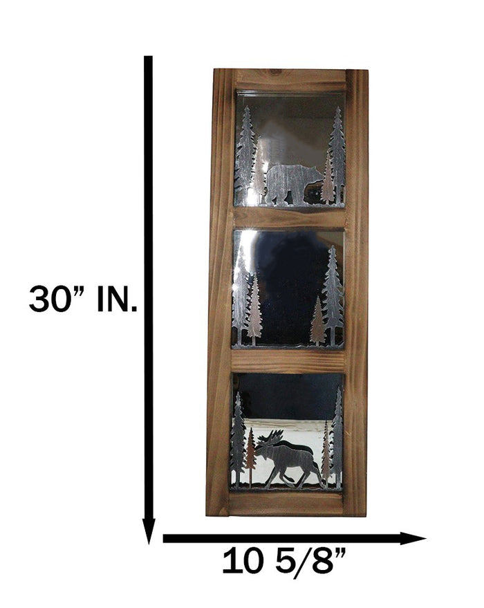 Ebros Gift Large 30"H Western Rustic Bear And Moose In Pine Trees Forest Wooden Wall Mirror