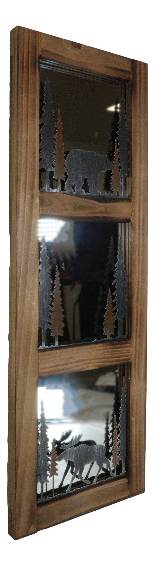 Ebros Gift Large 30"H Western Rustic Bear And Moose In Pine Trees Forest Wooden Wall Mirror