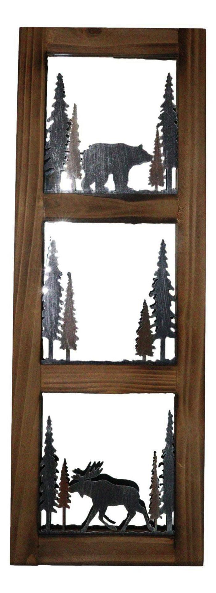 ebros gift Large 30"H Western Rustic Bear And Moose In Pine Trees Forest Wooden Wall Mirror