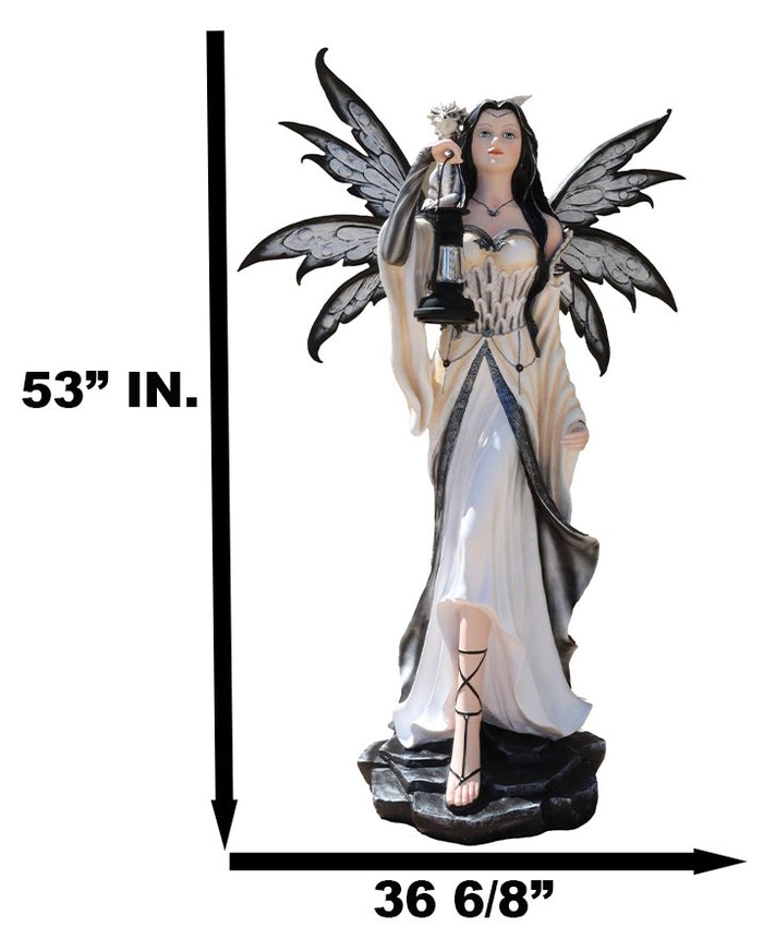 Ebros Gift Large 4 Ft Spell Caster Winter Fairy With Dragon And Solar LED Lantern Statue