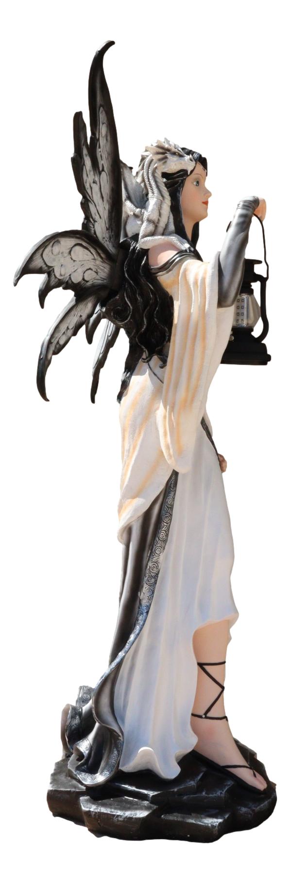 Ebros Gift Large 4 Ft Spell Caster Winter Fairy With Dragon And Solar LED Lantern Statue