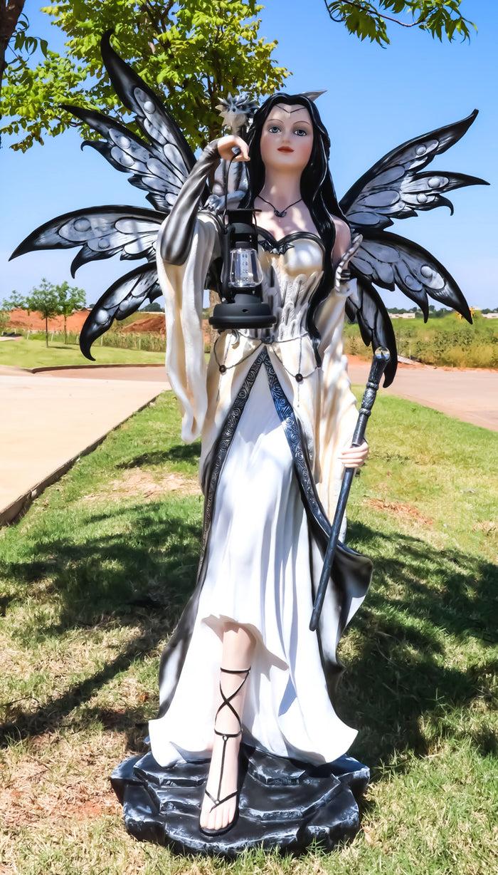 ebros gift Large 4 Ft Spell Caster Winter Fairy With Dragon And Solar LED Lantern Statue