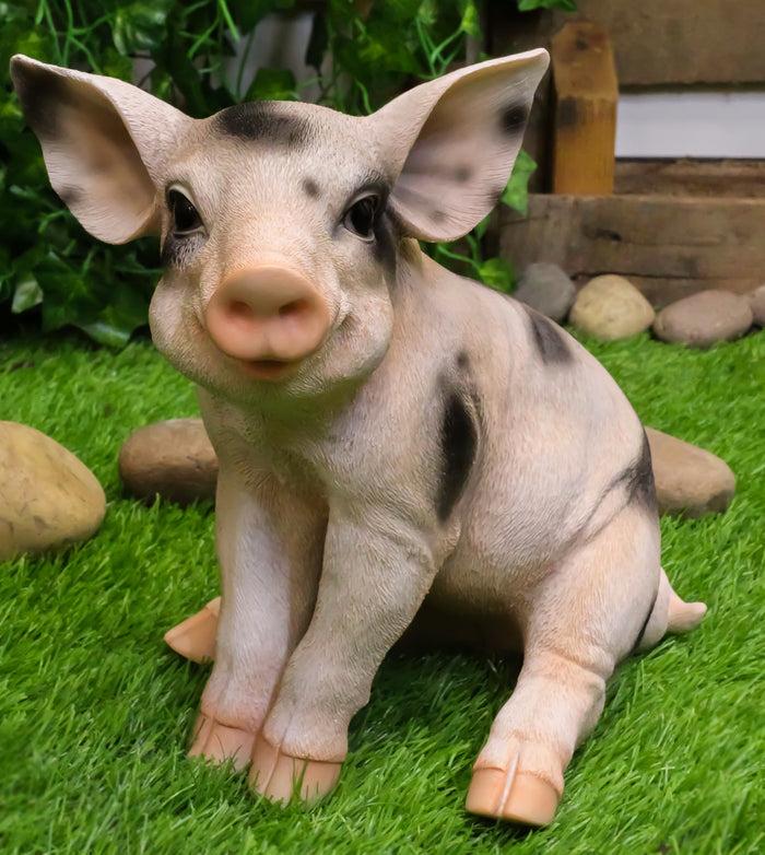 ebros gift Large Adorable Realistic Animal Farm Babe Spotted Pig Piglet Statue 9"H Decor