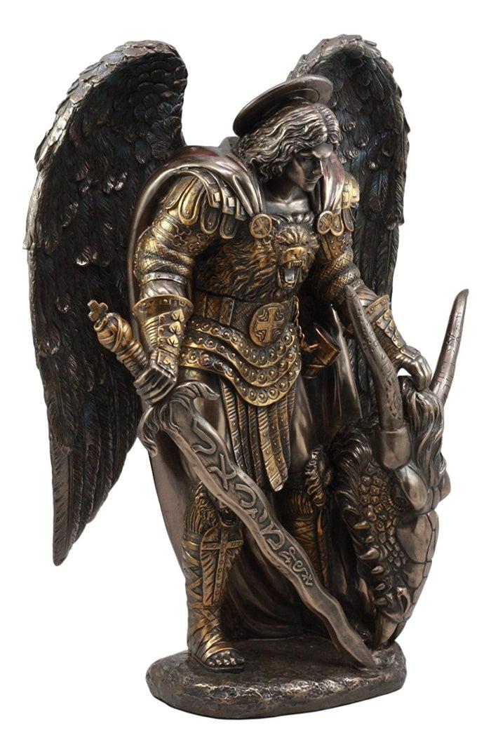 Ebros Gift Large Archangel Saint Michael Holding Satan Dragon Lucifer Head Statue 15.5"H
