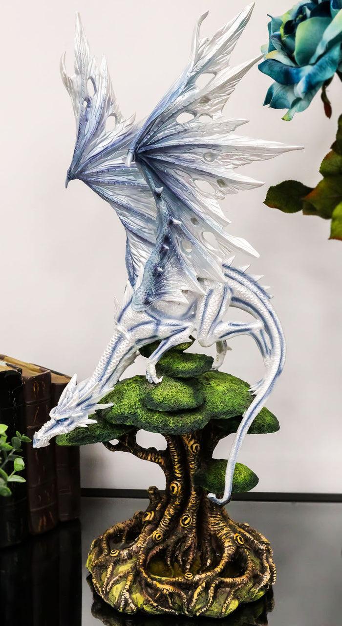 ebros gift Large Arctic Frost Fury Dragon Perching On Rainforest Giant Tree Canopy Figurine