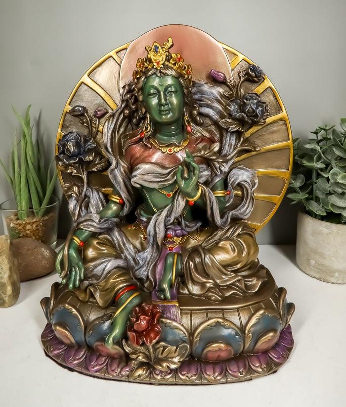 ebros gift Large Arya Green Tara Statue Buddha Figurine Syamatara Bodhisattva Jetsun Dolma