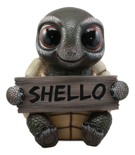 Ebros Gift Large Baby Turtle Holding "Shello" Sign Statue 13"Tall Whimsical Welcome Greeter