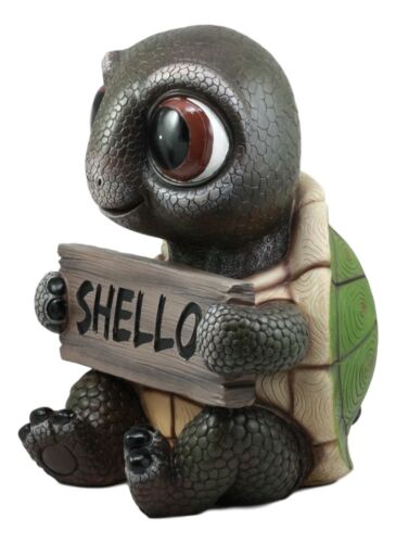 Ebros Gift Large Baby Turtle Holding "Shello" Sign Statue 13"Tall Whimsical Welcome Greeter