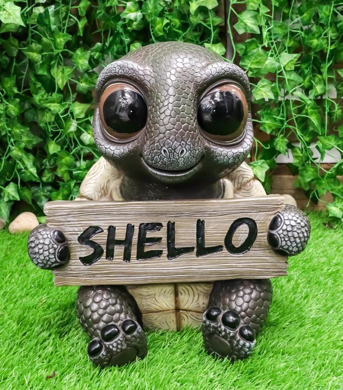 ebros gift Large Baby Turtle Holding "Shello" Sign Statue 13"Tall Whimsical Welcome Greeter