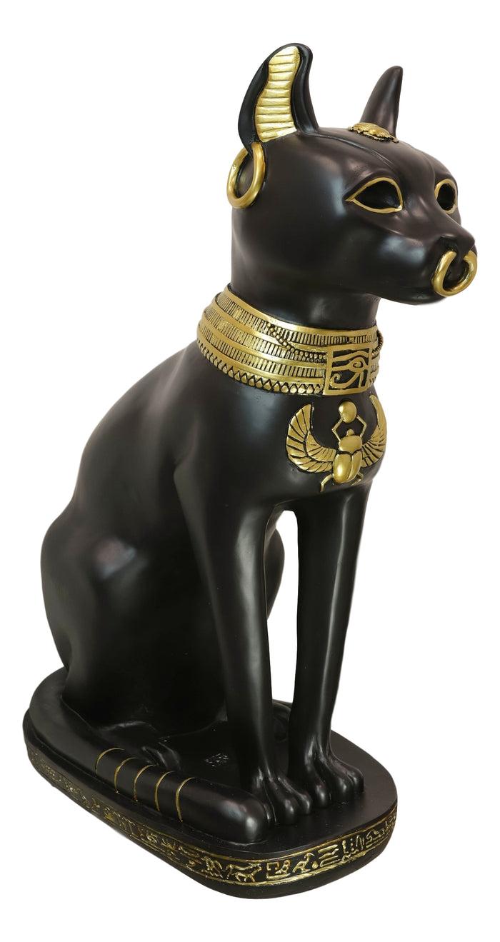 Ebros Gift Large Black And Gold Egyptian Goddess Cat Bastet With Scarab Amulet Statue 37"H