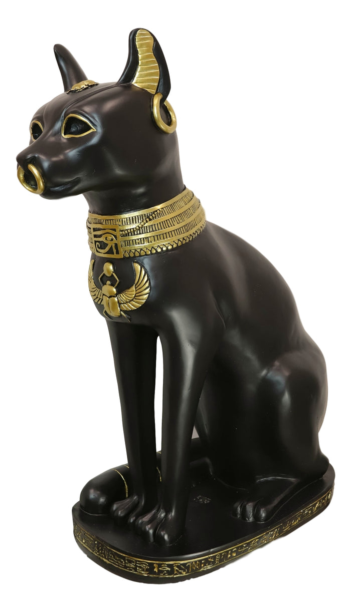 Ebros Gift Large Black And Gold Egyptian Goddess Cat Bastet With Scarab Amulet Statue 37"H