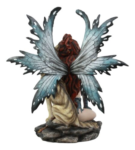 Ebros Gift Large Blue Tribal Huntress Wildling Fairy Embracing Alpha Direwolf Statue 13.5"H