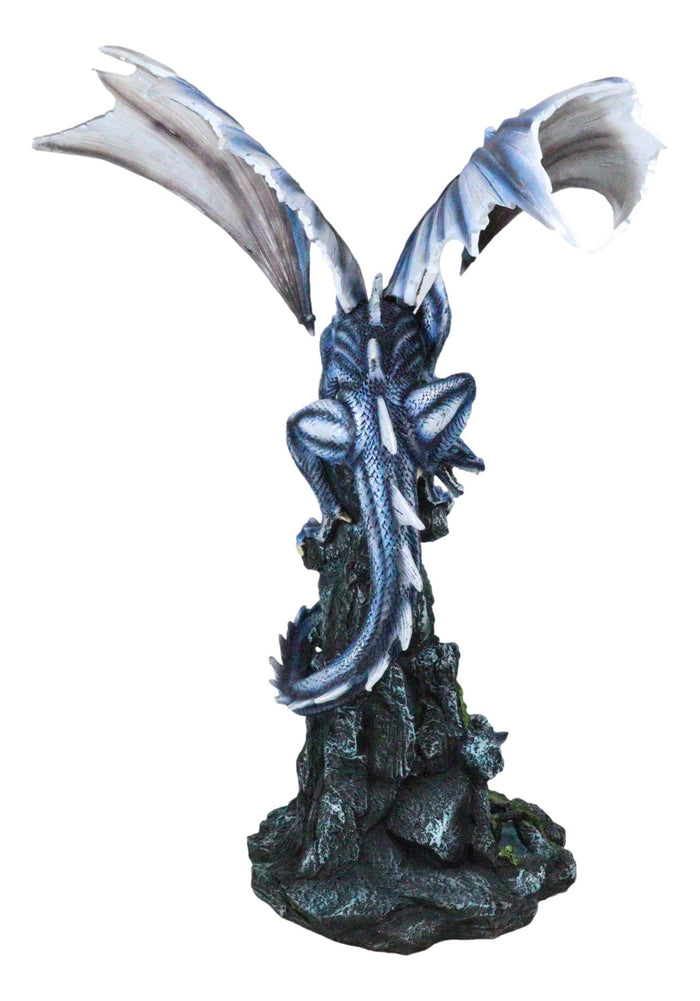 Ebros Gift Large Blue Zirconia Rogue Storm Dragon Hovering Over Cliff Rock Waterfall Statue