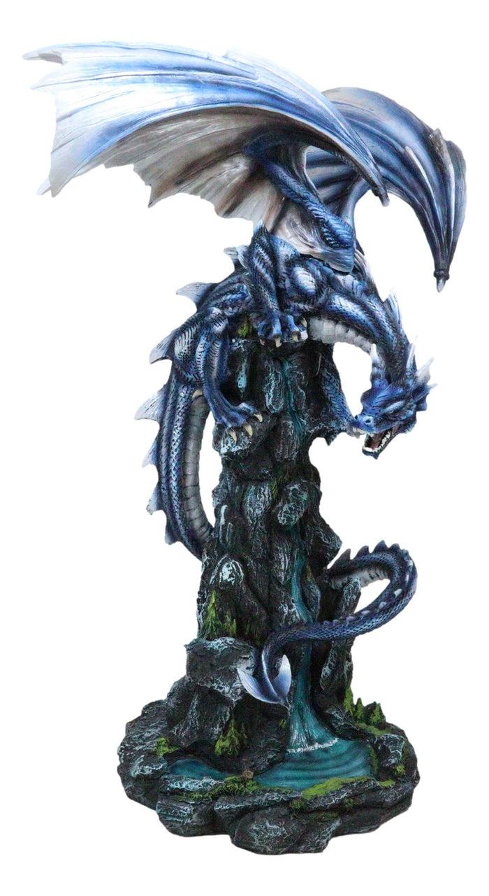 Ebros Gift Large Blue Zirconia Rogue Storm Dragon Hovering Over Cliff Rock Waterfall Statue