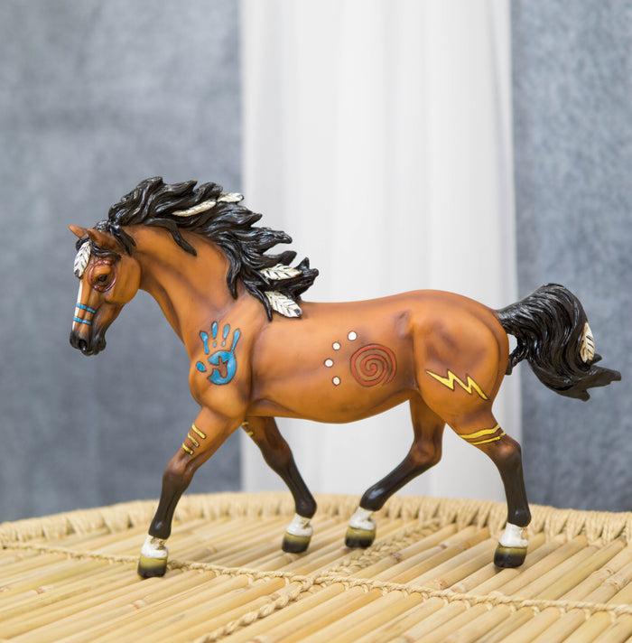 ebros gift Large Brown Native American Tribal Medicine Spirit Horse Statue Thunderbolt