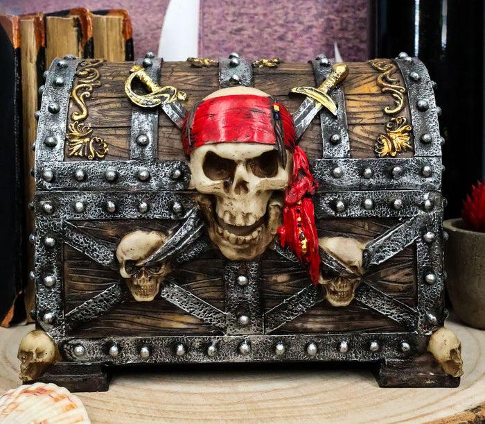 ebros gift Large Caribbean Pirate Marauder Skull With Criss Cross Blades Treasure Chest Box