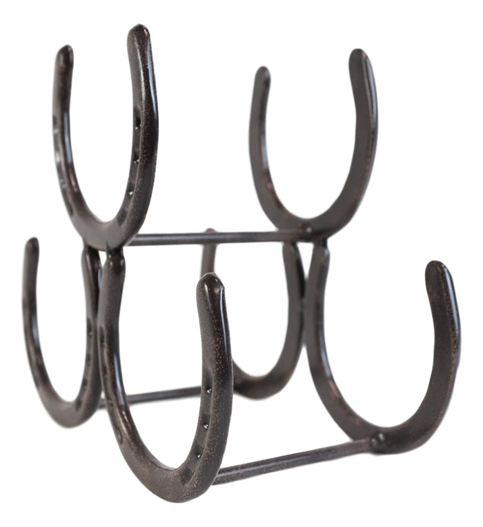 Ebros Gift Large Cast Iron Rustic Farmhouse Stacked Horseshoes 3 Bottles Wine Holder Racks