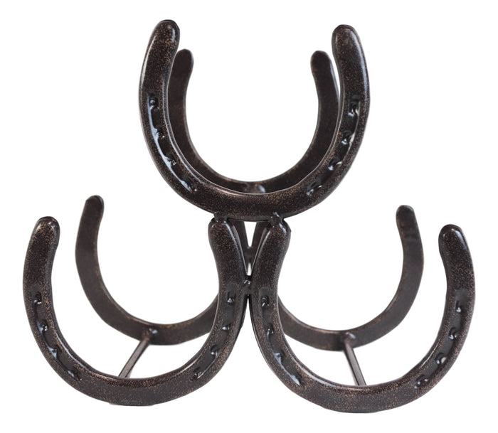 Ebros Gift Large Cast Iron Rustic Farmhouse Stacked Horseshoes 3 Bottles Wine Holder Racks