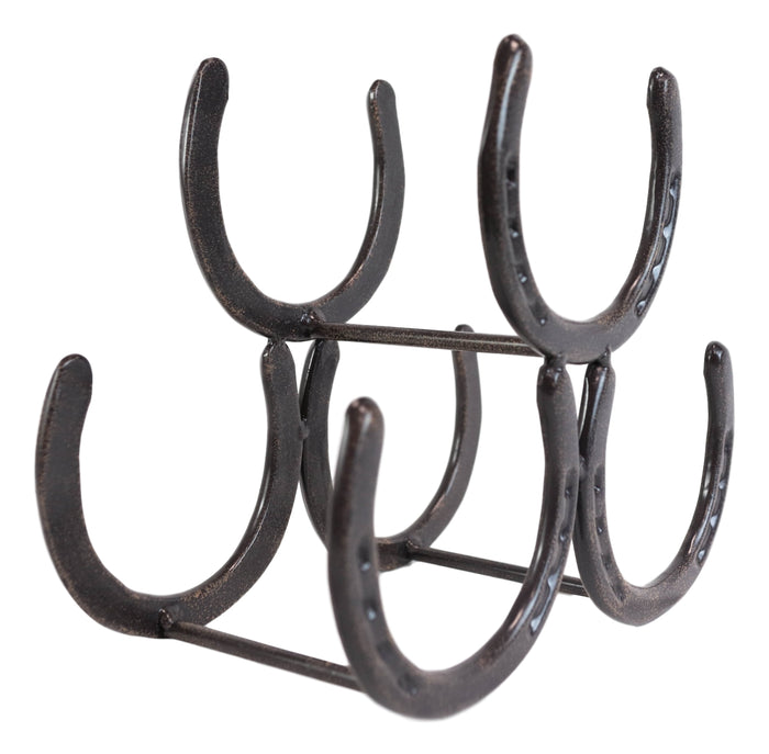 Ebros Gift Large Cast Iron Rustic Farmhouse Stacked Horseshoes 3 Bottles Wine Holder Racks