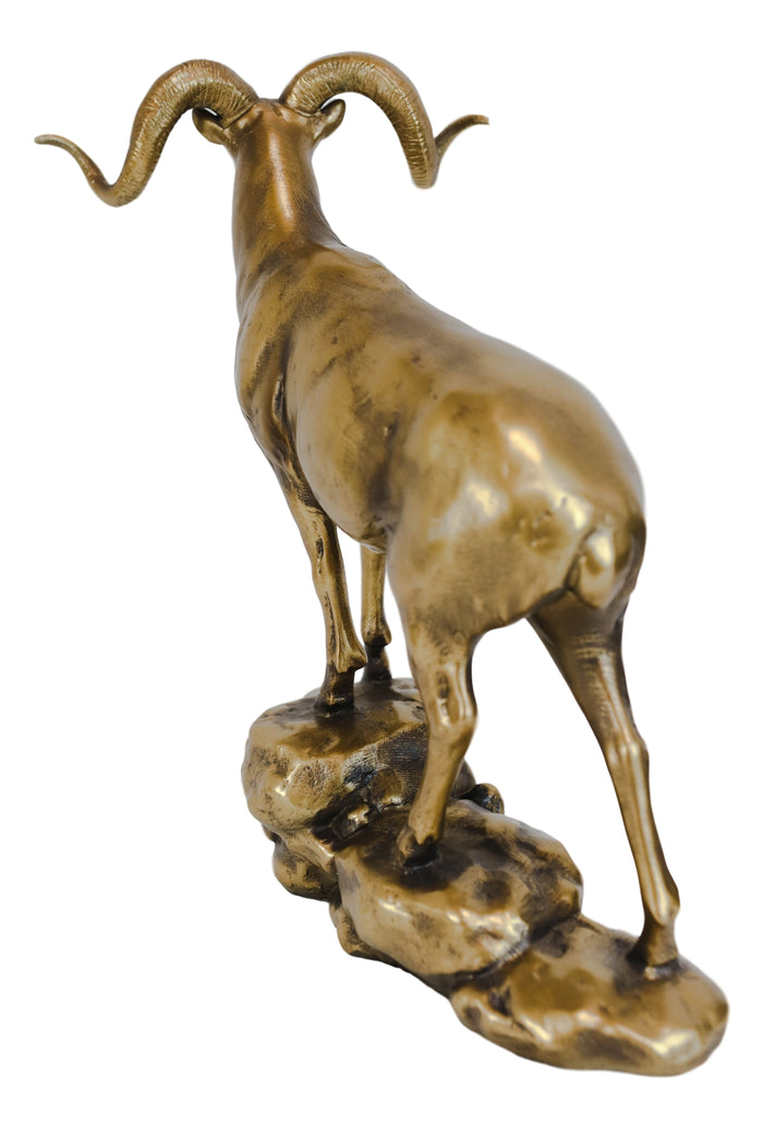 Ebros Gift Large Country Wildlife Bighorn Sheep Ram Climbing On Rock Statue In Gold Patina