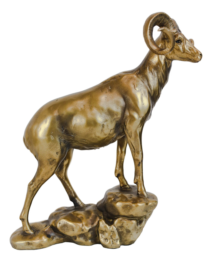 Ebros Gift Large Country Wildlife Bighorn Sheep Ram Climbing On Rock Statue In Gold Patina