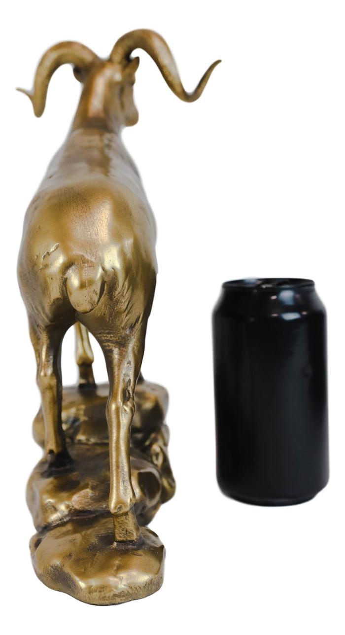 Ebros Gift Large Country Wildlife Bighorn Sheep Ram Climbing On Rock Statue In Gold Patina
