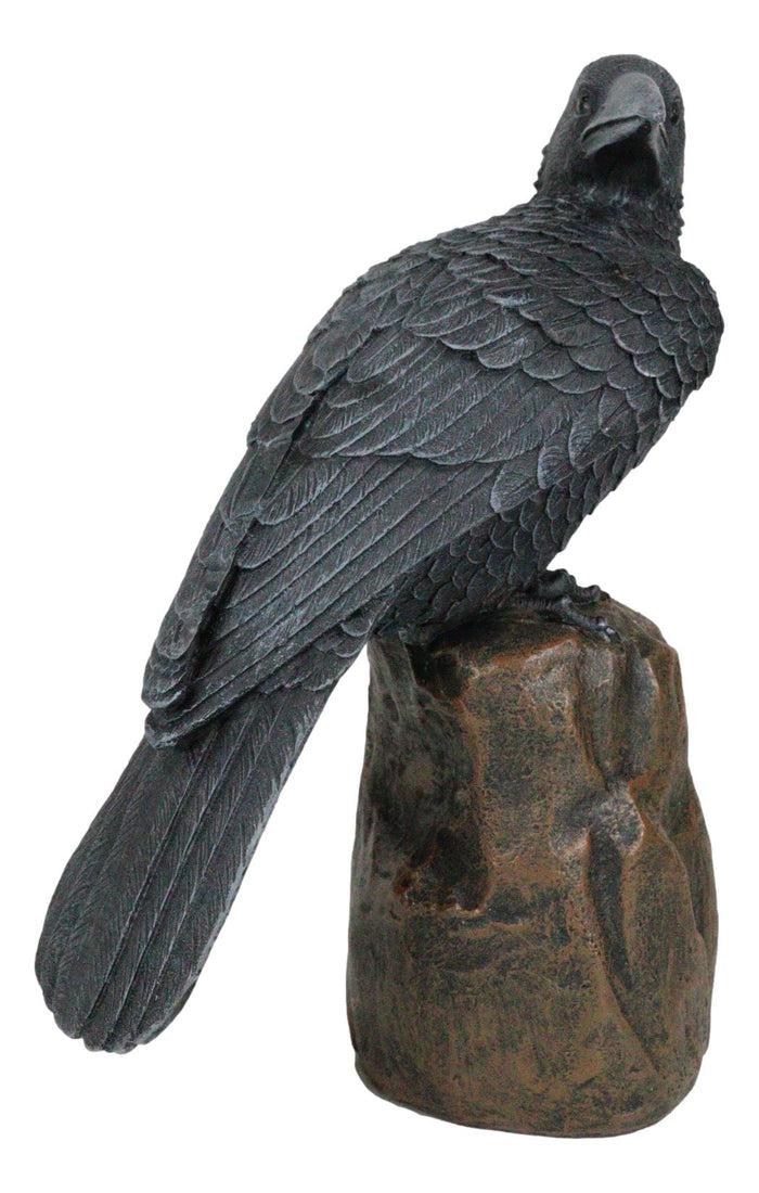 Ebros Gift Large Dark Raven On Large Rock Platform Resin Statue Figurine 8" Height