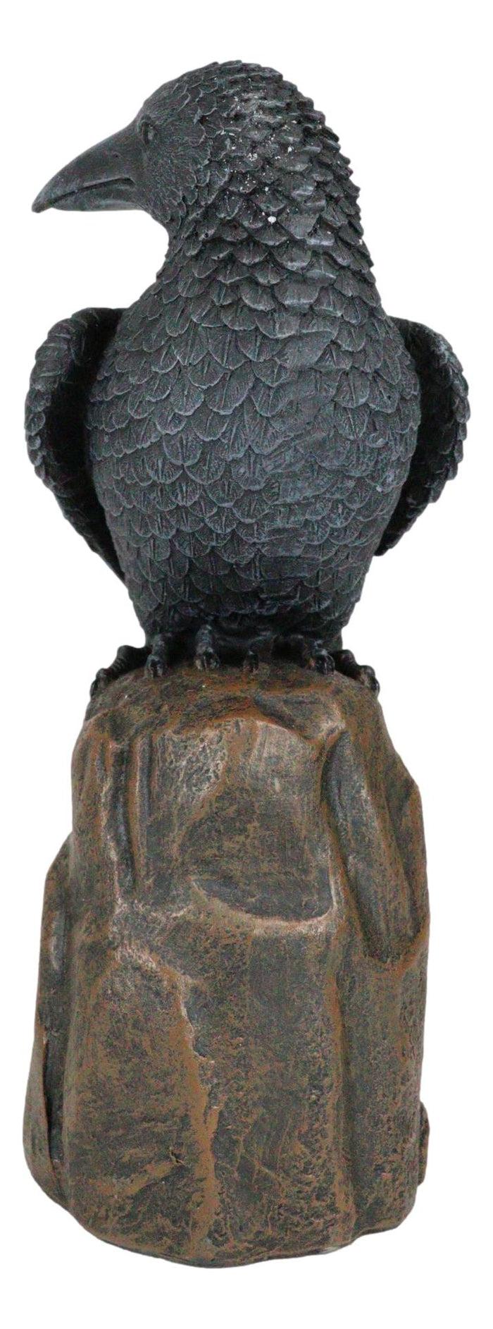 Ebros Gift Large Dark Raven On Large Rock Platform Resin Statue Figurine 8" Height