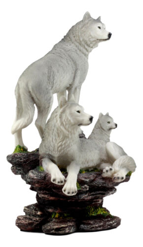 Ebros Gift Large Denizens Of Twilight Timber Wolf Family Statue 14.25"H Wildlife Animal