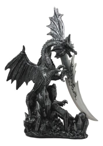 Ebros Gift Large Dreamwork Fantasy Obsidian Dragon Statue With Fire Dagger Letter Opener