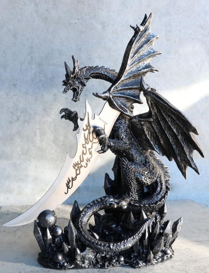 ebros gift Large Dreamwork Fantasy Obsidian Dragon Statue With Fire Dagger Letter Opener
