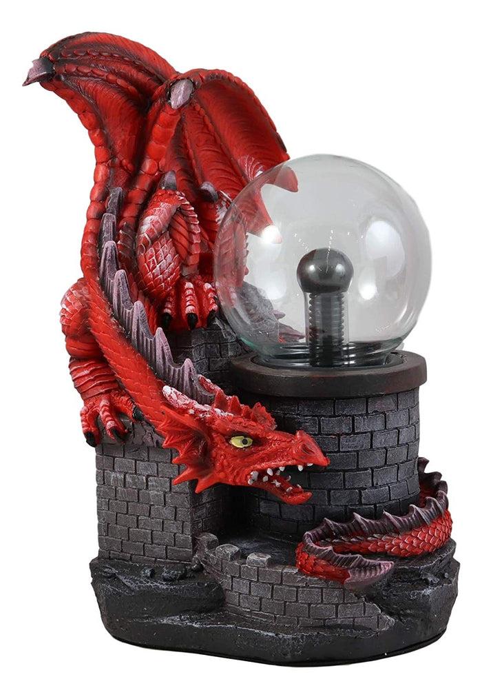 Ebros Gift Large Dungeons Dragons Red Fire Dragon Guarding Castle Plasma Ball Lamp Statue