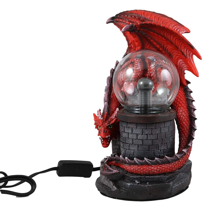 Ebros Gift Large Dungeons Dragons Red Fire Dragon Guarding Castle Plasma Ball Lamp Statue
