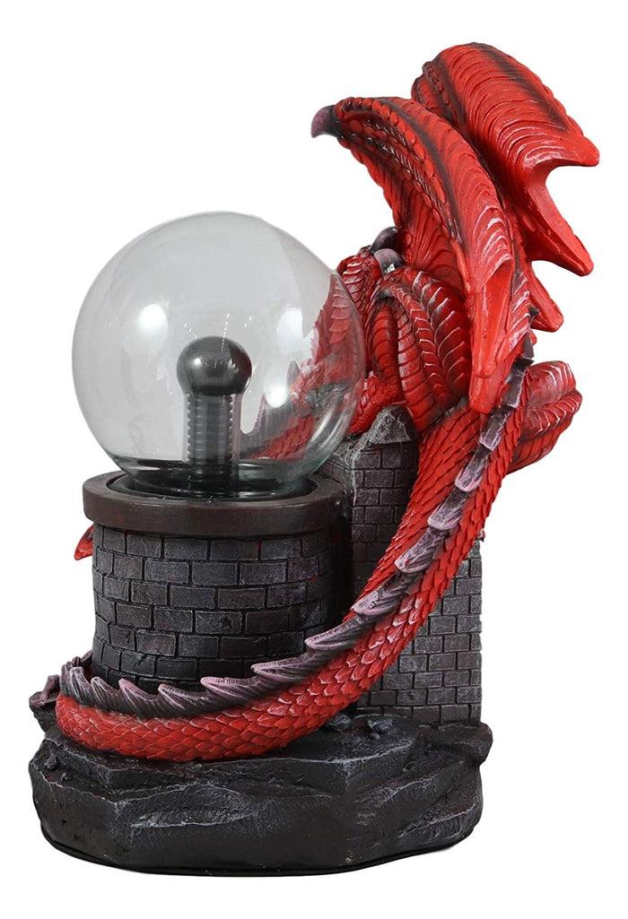 Ebros Gift Large Dungeons Dragons Red Fire Dragon Guarding Castle Plasma Ball Lamp Statue