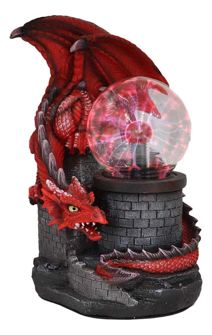 ebros gift Large Dungeons Dragons Red Fire Dragon Guarding Castle Plasma Ball Lamp Statue