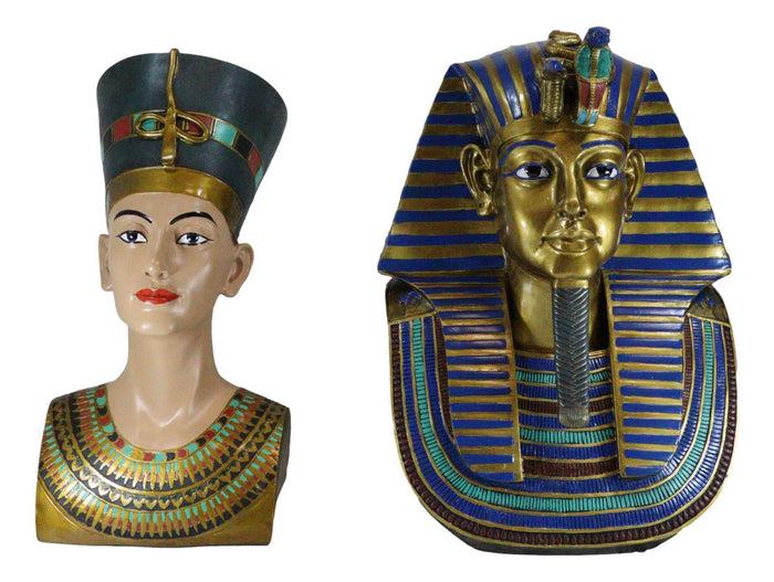 Ebros Gift Large Egyptian Pharaoh King Tut And Queen Nefertiti Bust Statue Set Of 2 Decor
