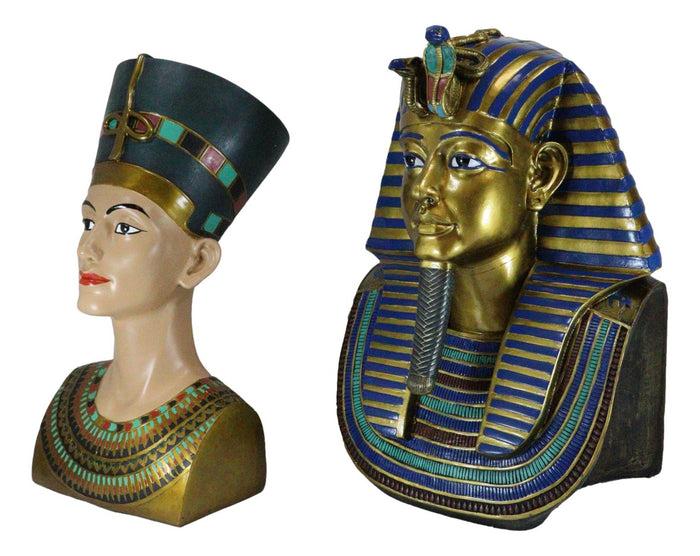 Ebros Gift Large Egyptian Pharaoh King Tut And Queen Nefertiti Bust Statue Set Of 2 Decor