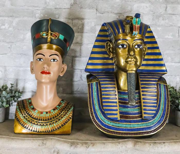 ebros gift Large Egyptian Pharaoh King Tut And Queen Nefertiti Bust Statue Set Of 2 Decor