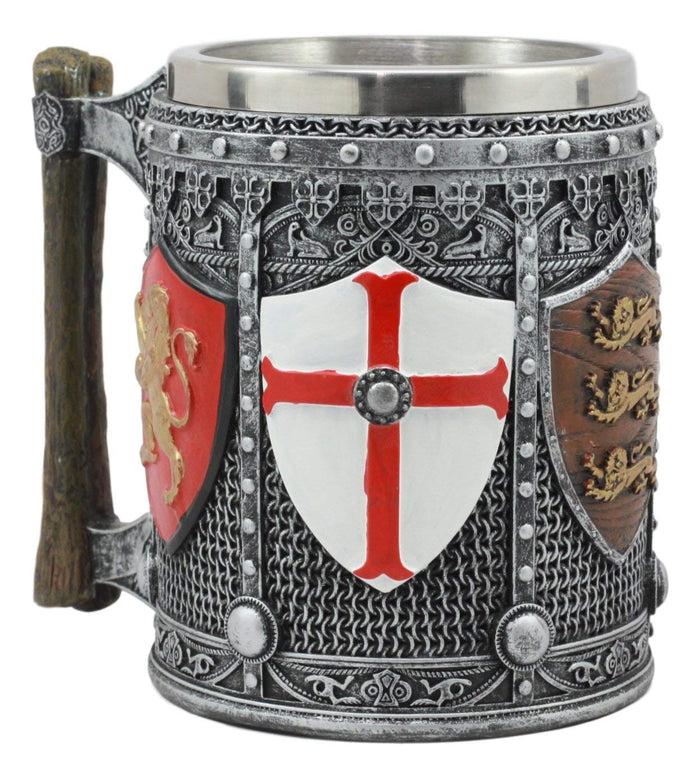 Ebros Gift Large English Knight Shield Tankard Mug Beer Stein Beverage Cup 5.25" Tall