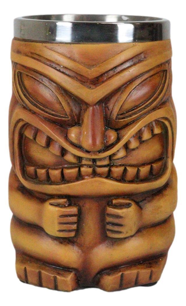 Ebros Gift Large Exotic Tropical Hawaiian Luau Party Maori Faux Wooden Tiki Coffee Mug 16oz