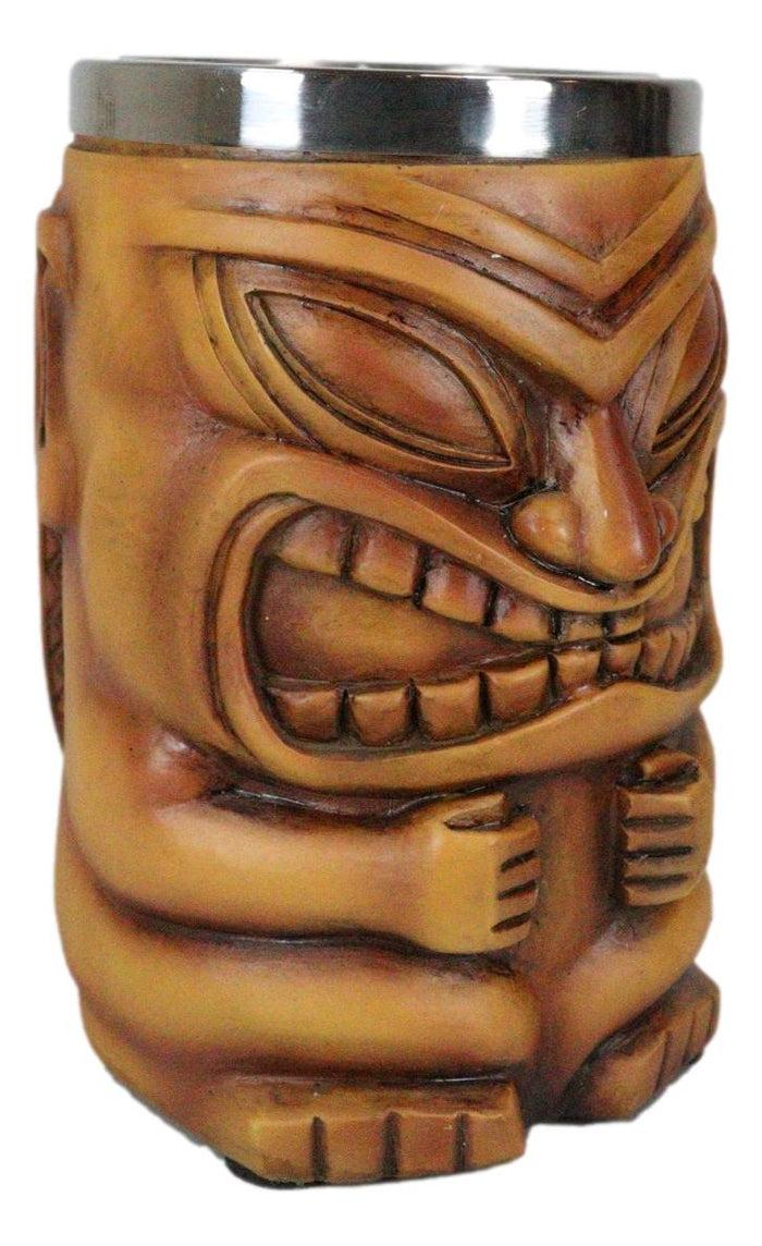 Ebros Gift Large Exotic Tropical Hawaiian Luau Party Maori Faux Wooden Tiki Coffee Mug 16oz
