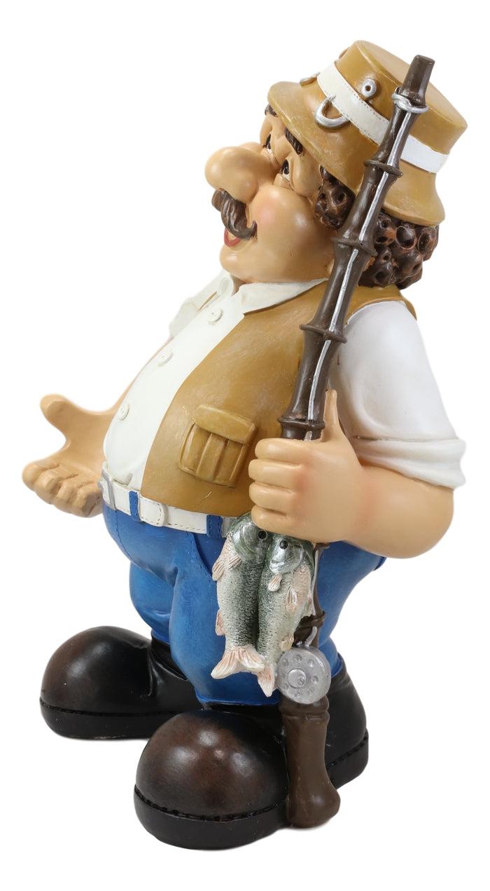 Ebros Gift Large Favorite Pastime Fisherman With Fishing Rod And Bass Fishes Wine Holder