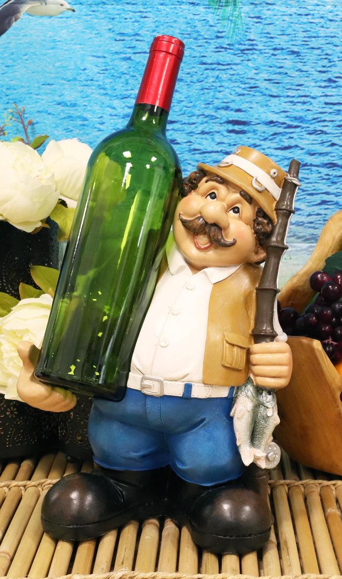 ebros gift Large Favorite Pastime Fisherman with Fishing Rod and Bass Fishes Wine Holder