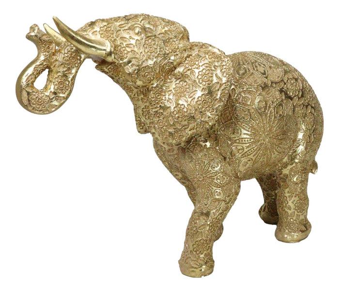 Ebros Gift Large Feng Shui Royal Gold Ornate Mandala Design Elephant With Trunk Up Figurine